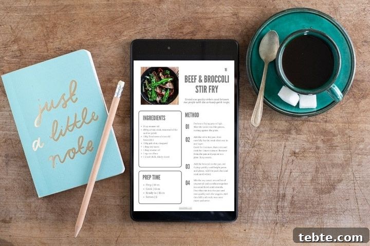 One-Pot Meals Cookbook: 50 Quick, Flavorful Recipes for Busy Weeknights 4 meal planning scene with coffee and recipe on tablet