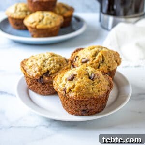 Three muffins on a small white plate.
