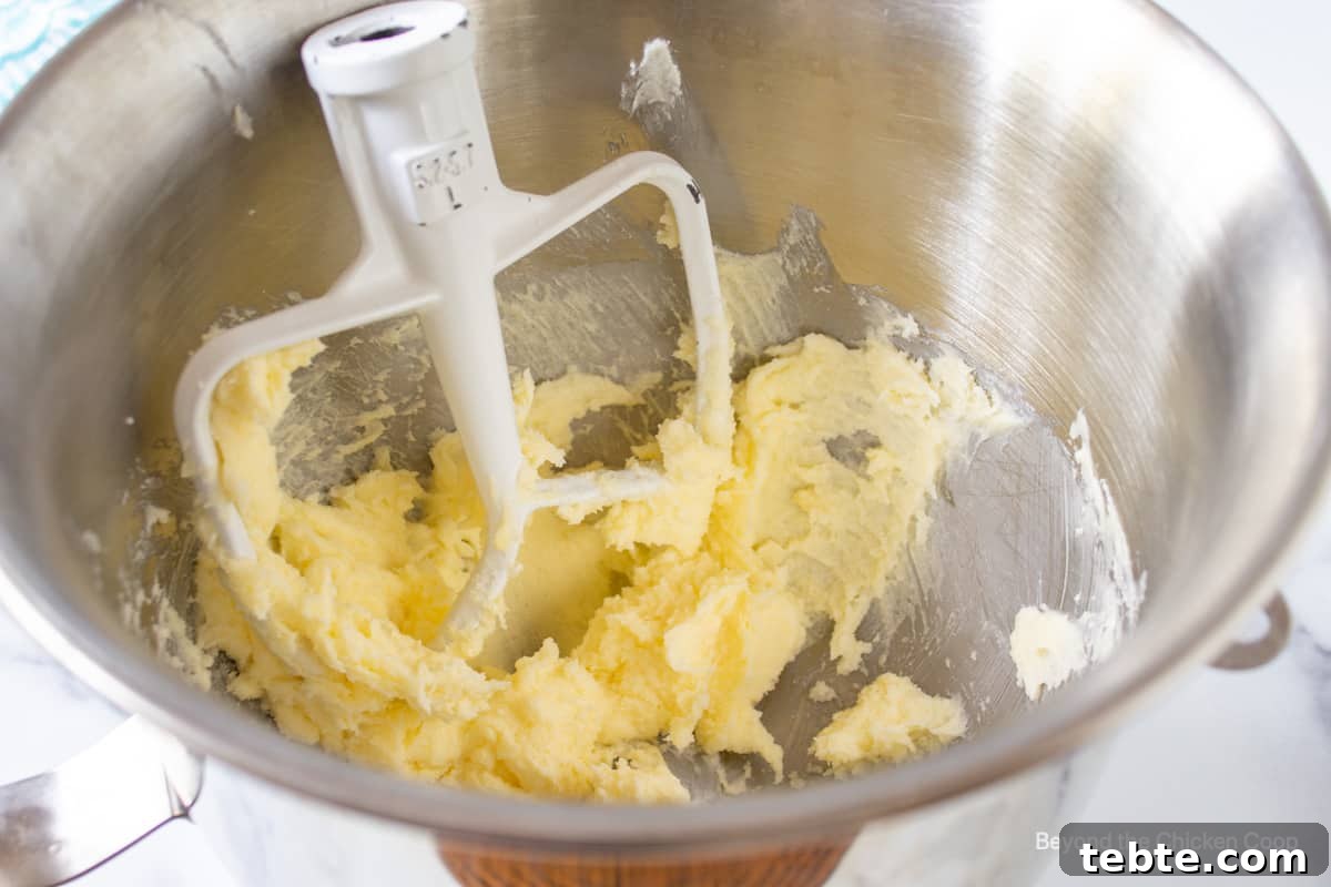 Creamed butter and sugar in a mixing bowl.