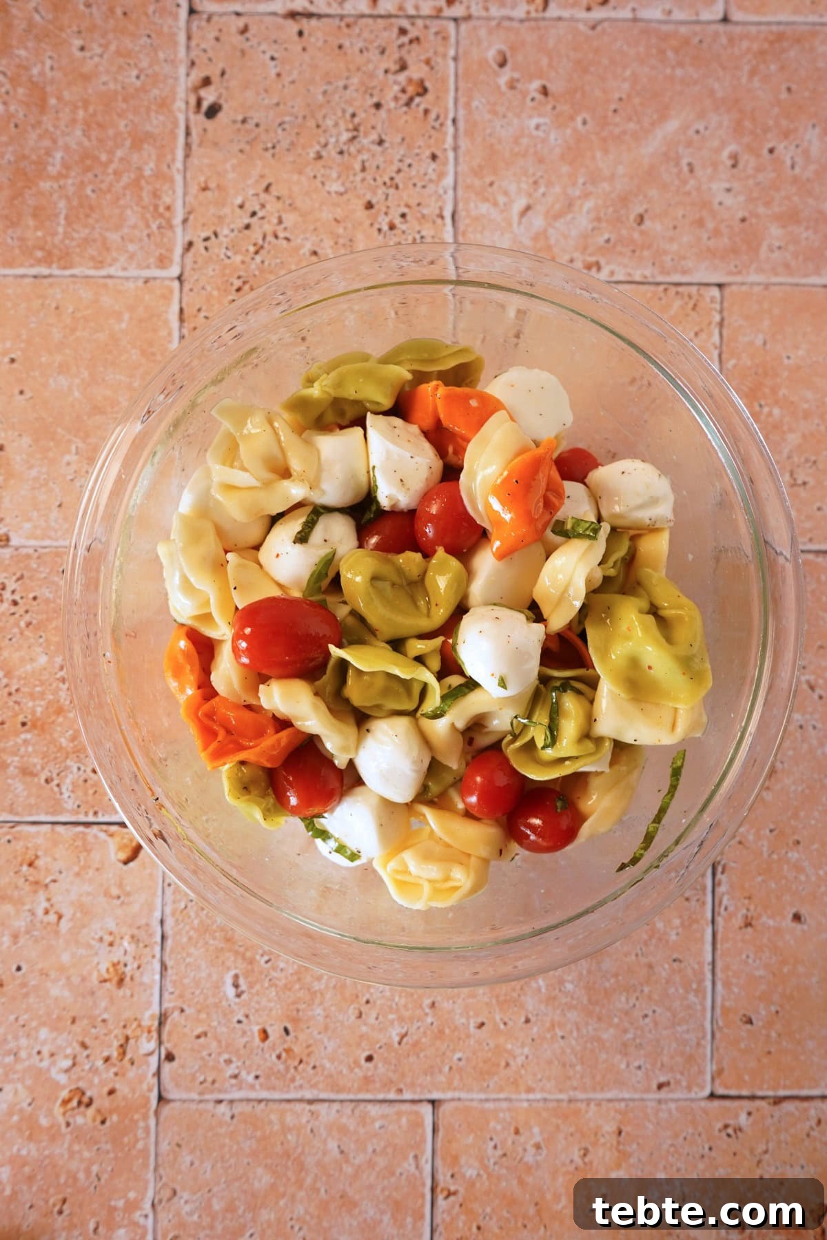 Caprese Tortellini Salad with Cherry Tomatoes & Basil 6 olive oil tossed in caprese tortellini salad
