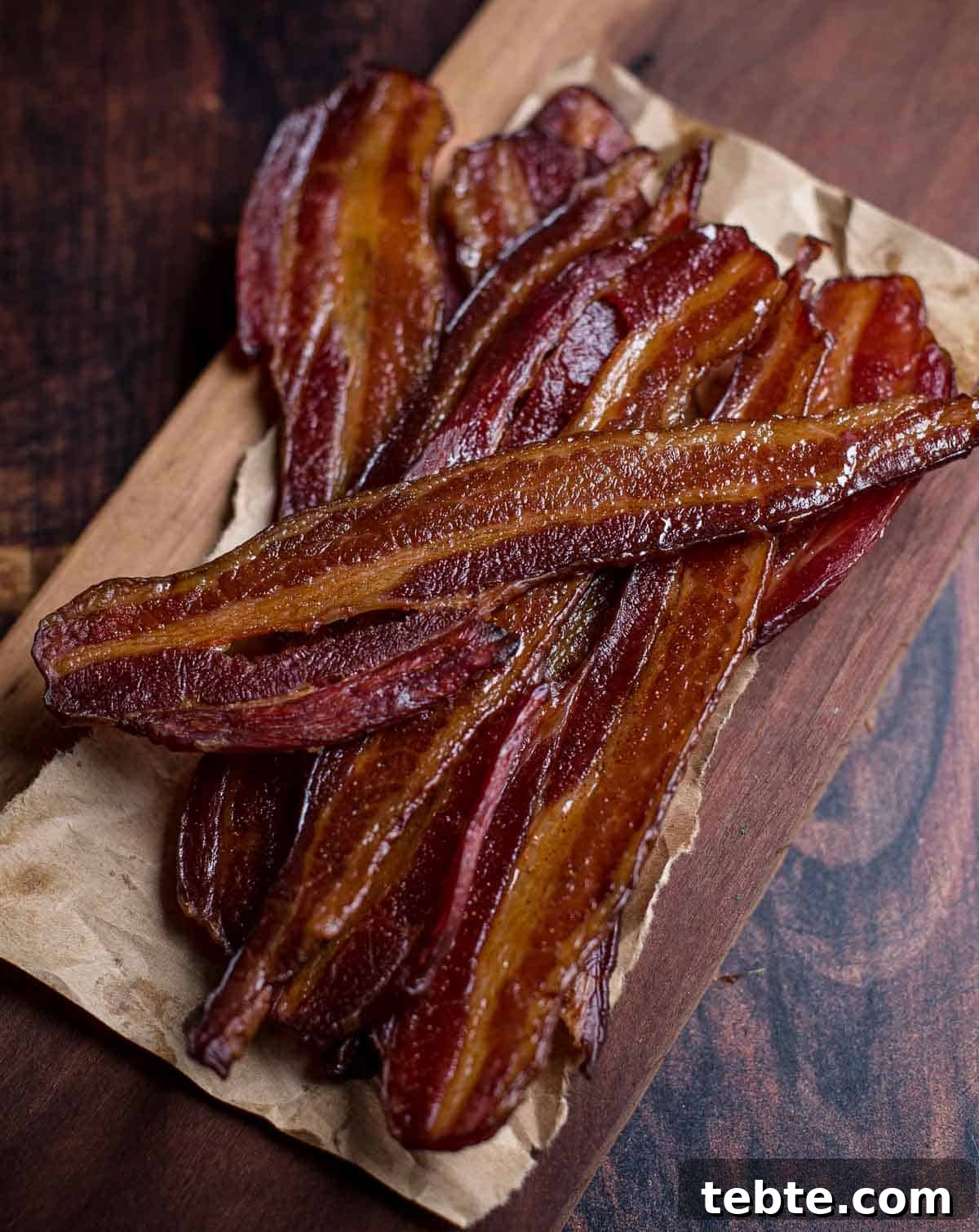 Crispy Smoked Bacon with Maple Glaze Recipe and Tips 2 Pieces of Smoked Bacon with Maple Glaze on a serving dish