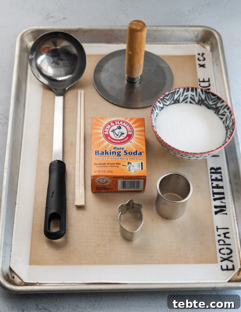 5-Minute Dalgona Candy Recipe: Crispy Korean Sugar Treat 5 Home found tool you need to make Korean sugar candy (Dalgona) are shown together.