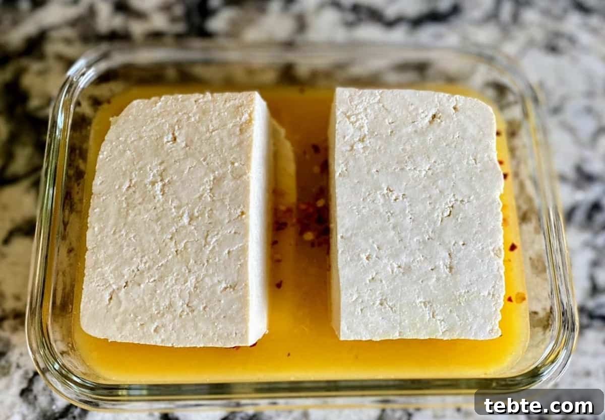 Tofu in citrus tofu marinade. 