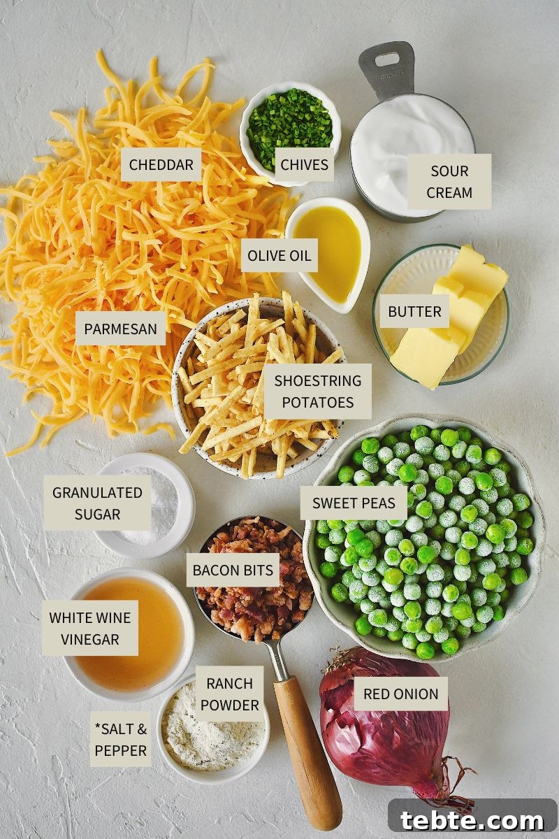 Creamy Pea Salad with Bacon and Red Onion 3 Ingredients needed to make Bacon Pea Salad.