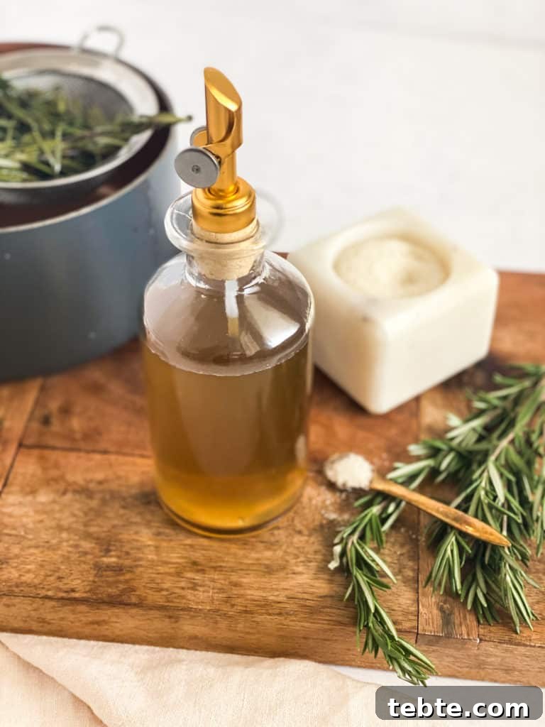 Rosemary Simple Syrup in a glass jar