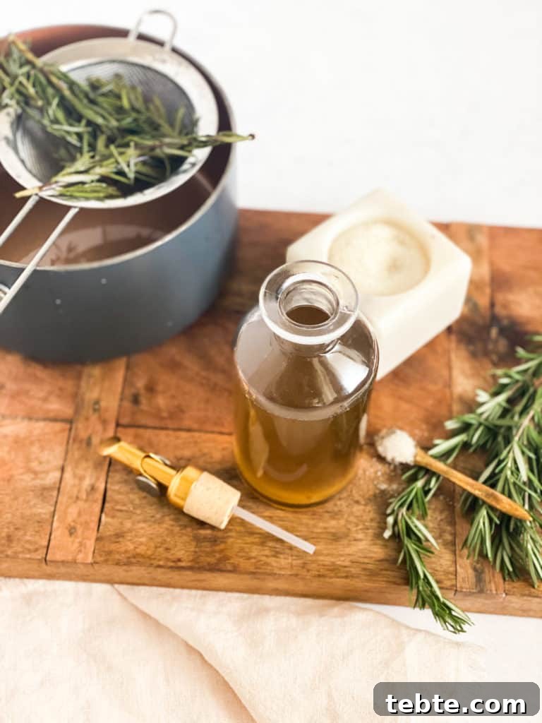Rosemary Simple Syrup in a glass jar