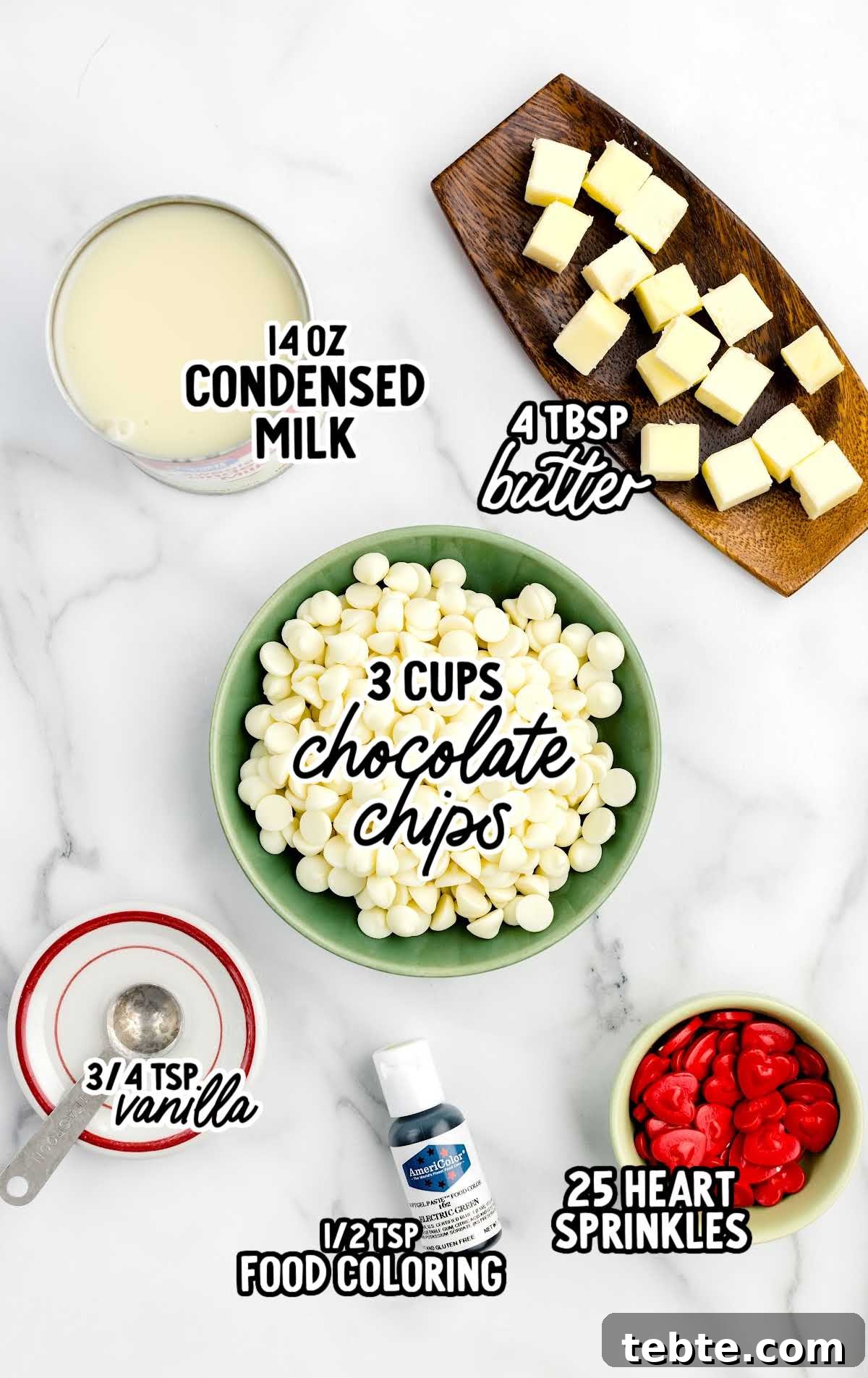 Green Grinch Fudge Recipe: Festive Candy for Holiday Gifting 3 Grinch Fudge raw ingredients that are labeled