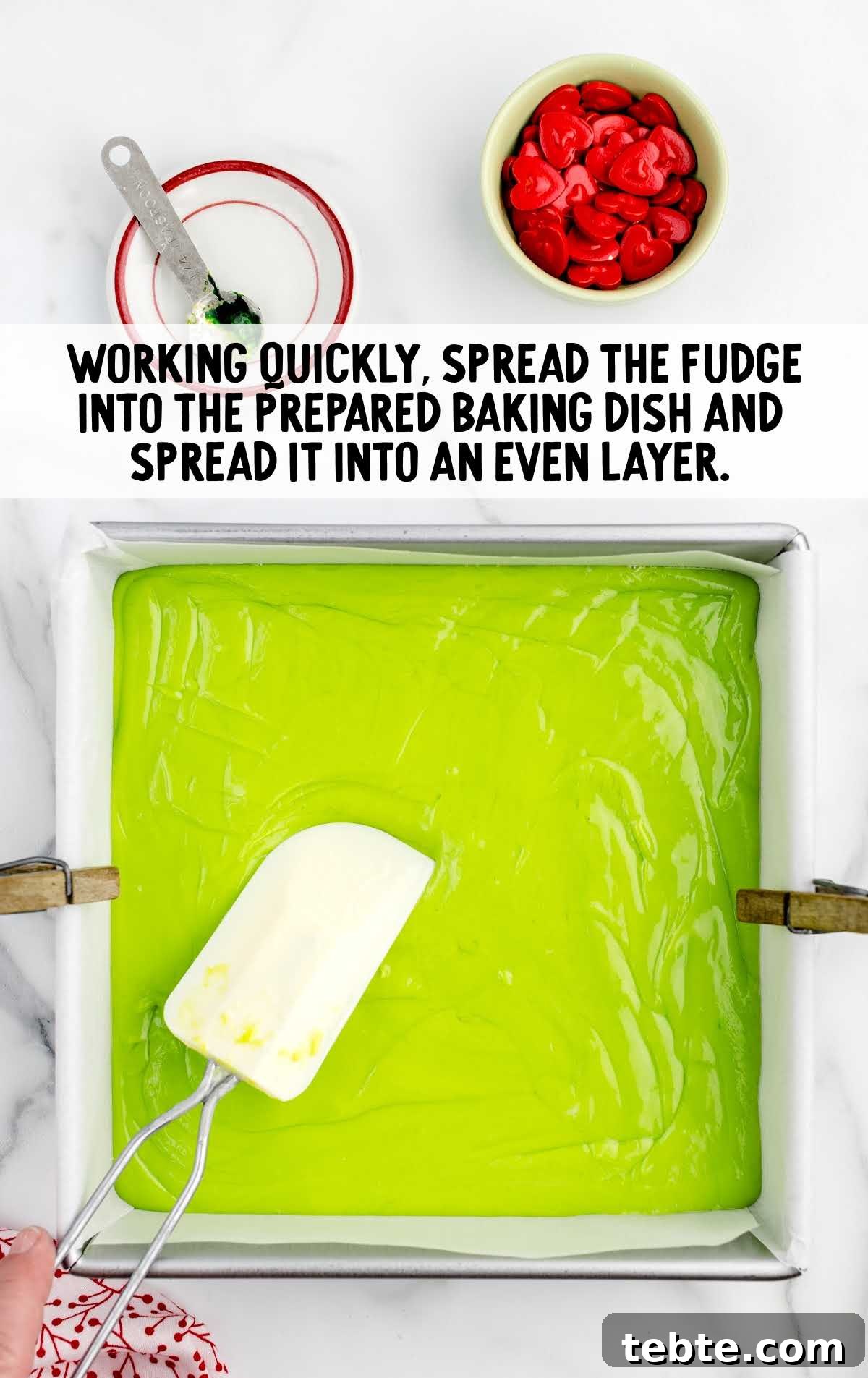Green Grinch Fudge Recipe: Festive Candy for Holiday Gifting 5 fudge spread into the baking dish
