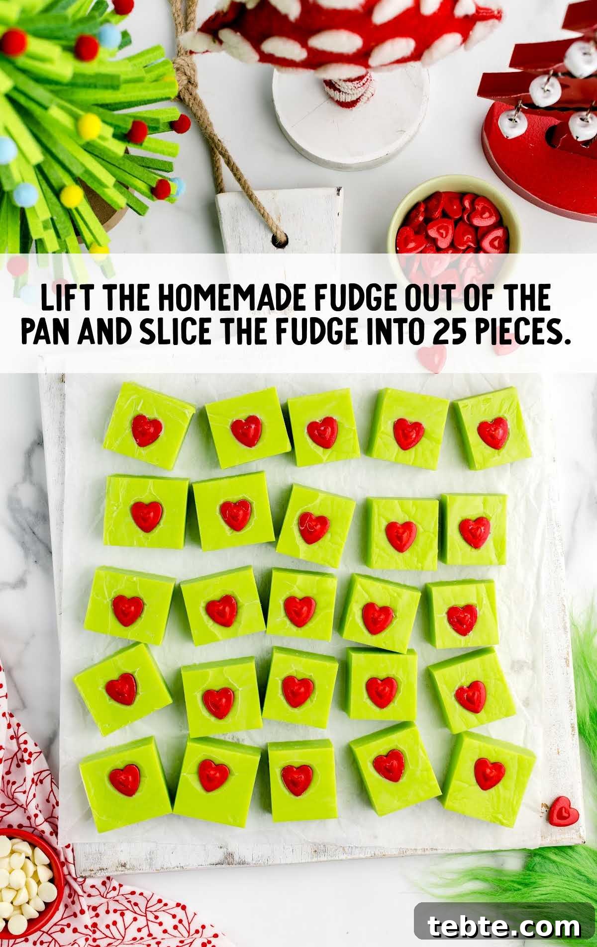 Green Grinch Fudge Recipe: Festive Candy for Holiday Gifting 7 fudges sliced into 25 pieces