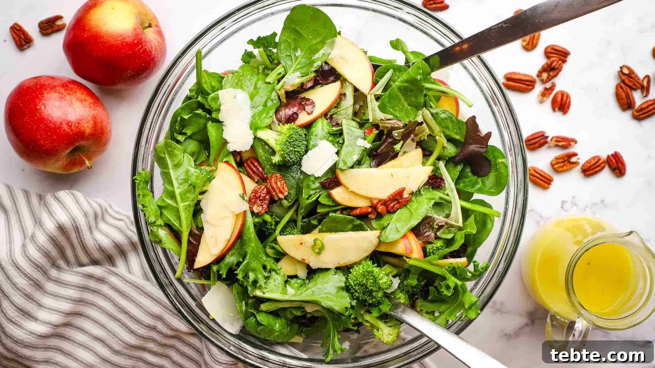 Crisp Apple and Pecan Salad with Maple Vinaigrette 3 an overhead view of a dish of apple pecan salad