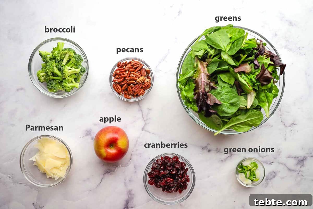 Crisp Apple and Pecan Salad with Maple Vinaigrette 5 an overhead view of ingredients