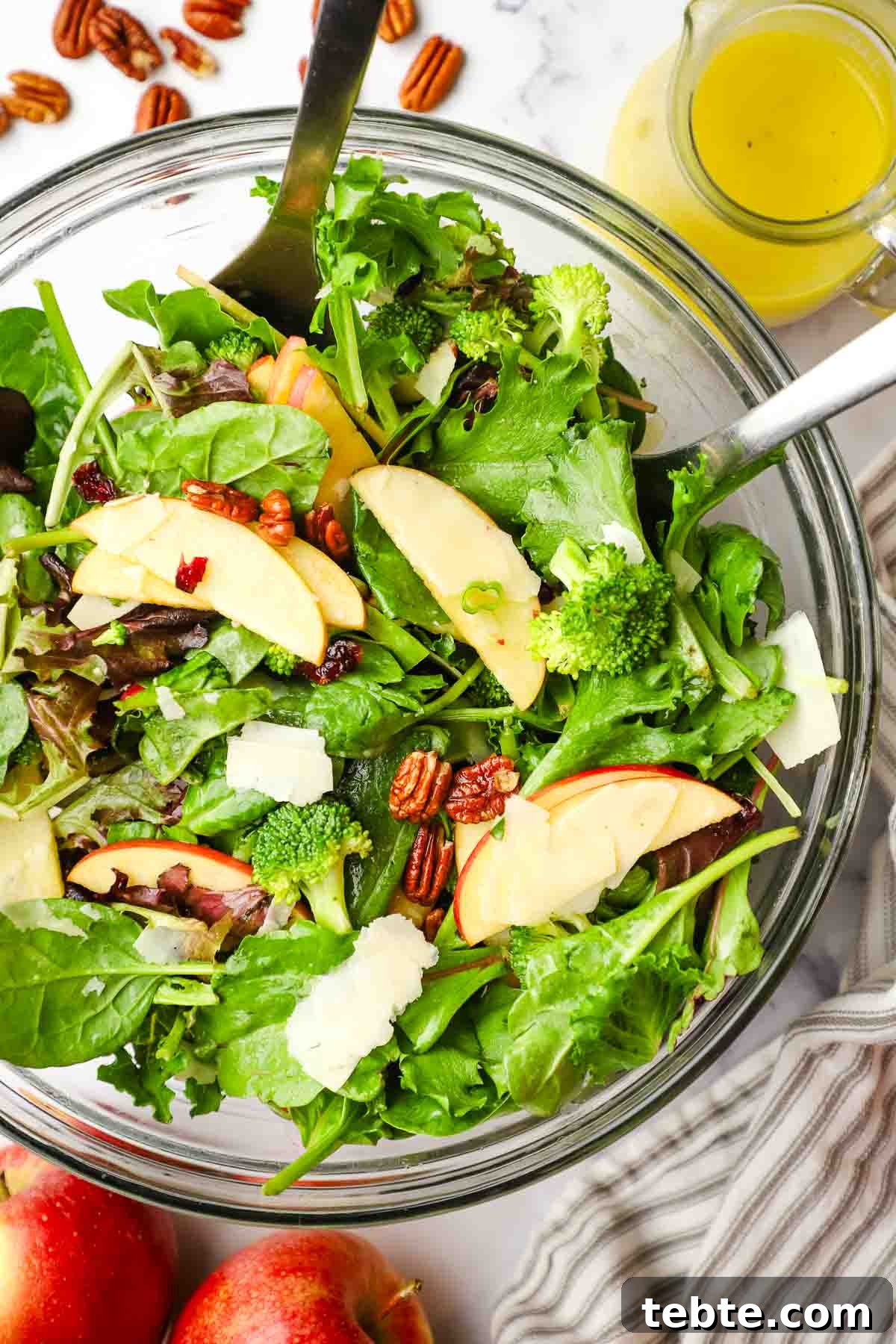 Crisp Apple and Pecan Salad with Maple Vinaigrette 7 tossed salad with a jar of vinaigrette