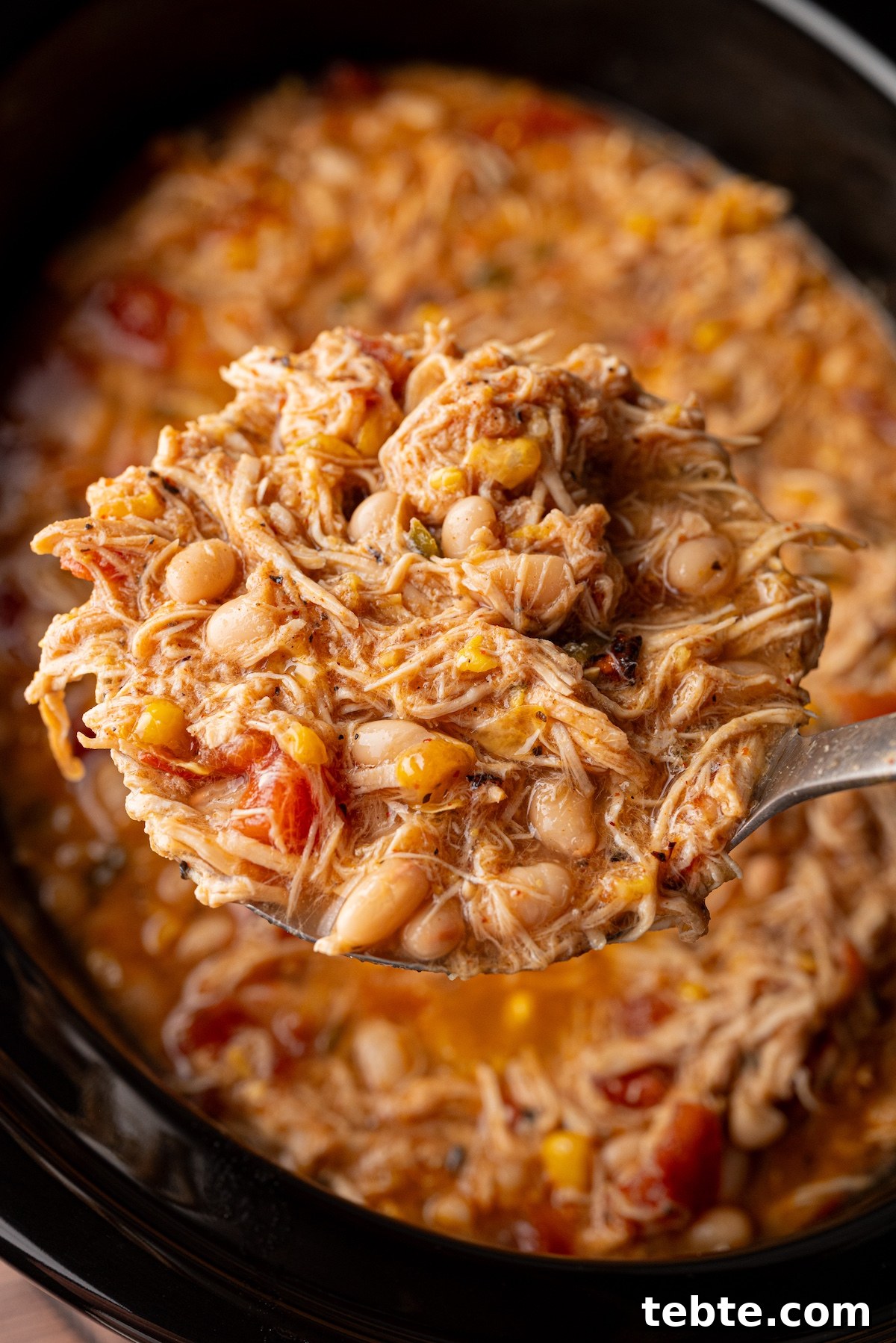 Slow-Cooker White Chicken Chili Recipe (Low-Calorie Crock-Pot) 4 ladle of healthy chicken chili