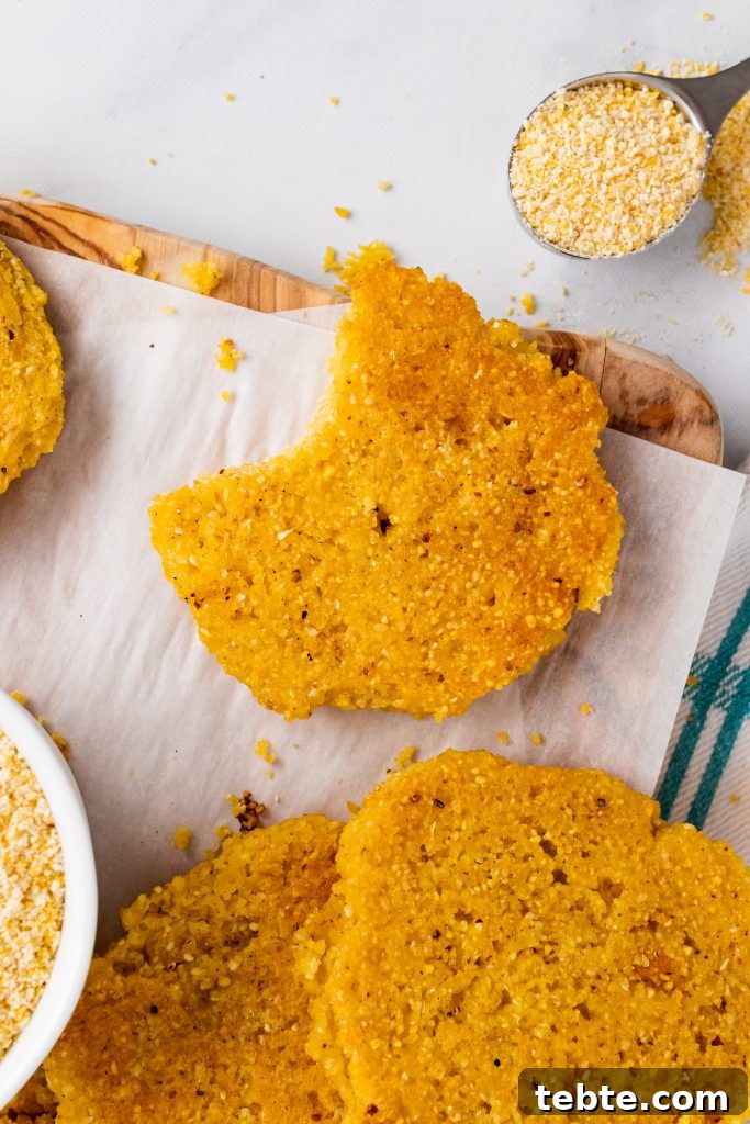 hot water cornbread on a parchment paper covered wooden cutting board