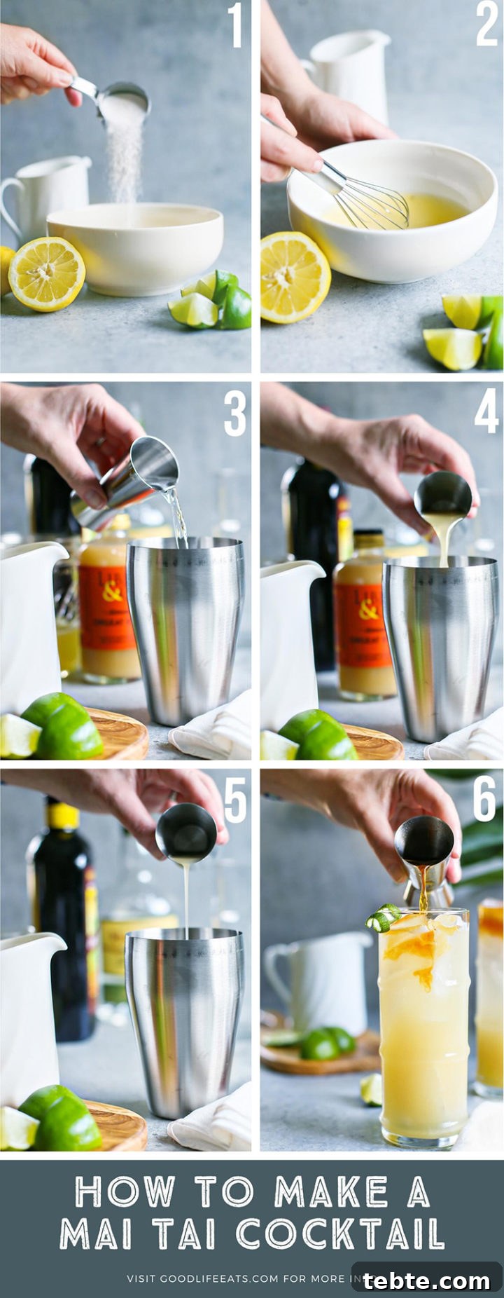 Classic Mai Tai Recipe: How to Make an Authentic Hawaiian Mai Tai 7 step by step photos showing how to make a mai tai cocktail