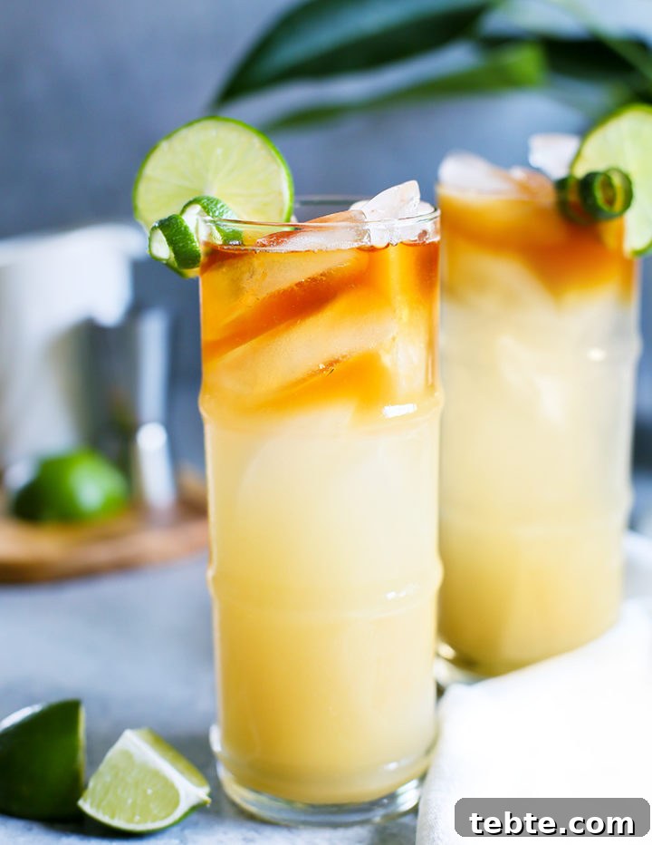 Classic Mai Tai Recipe: How to Make an Authentic Hawaiian Mai Tai 9 a close up photo of two tiki glasses with mai tai cocktails in them