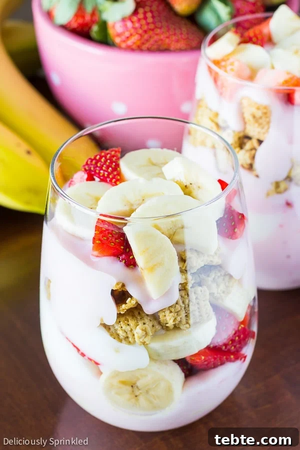 Strawberry Banana Yogurt Parfaits Recipe with Granola Layers 2 Strawberry Banana Yogurt Parfait Recipe