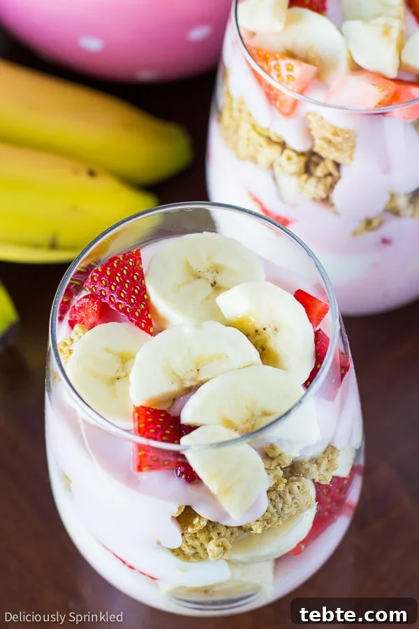 Strawberry Banana Yogurt Parfaits Recipe with Granola Layers 3 Strawberry Banana Yogurt Parfait Recipe