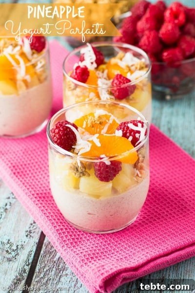 Strawberry Banana Yogurt Parfaits Recipe with Granola Layers 6 Pineapple Yogurt Parfaits
