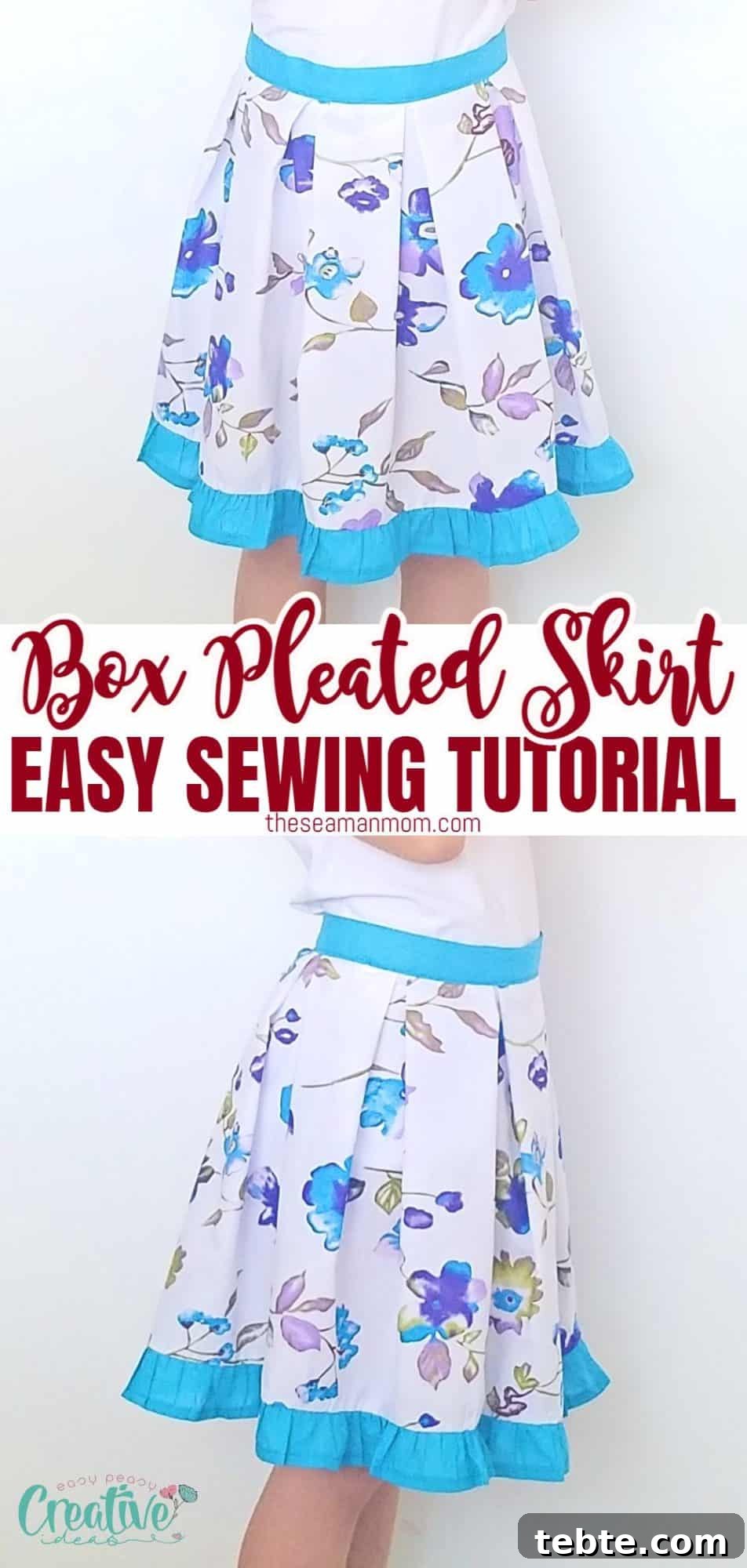 Box pleated skirt with a ruffled hem on a little girl