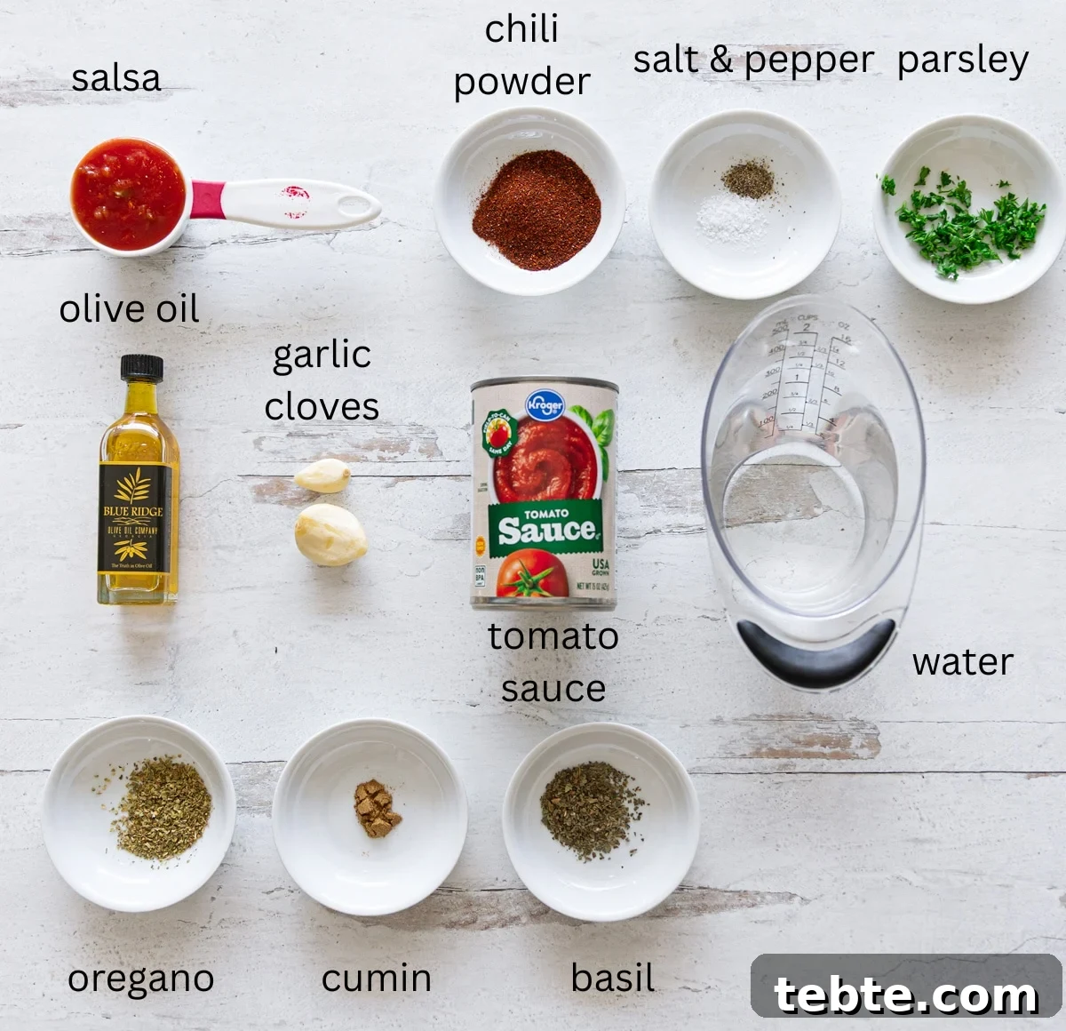 Homemade Red Enchilada Sauce Recipe for Authentic Flavor 4 Ingredients on a kitchen counter to make a homemade red enchilada sauce.