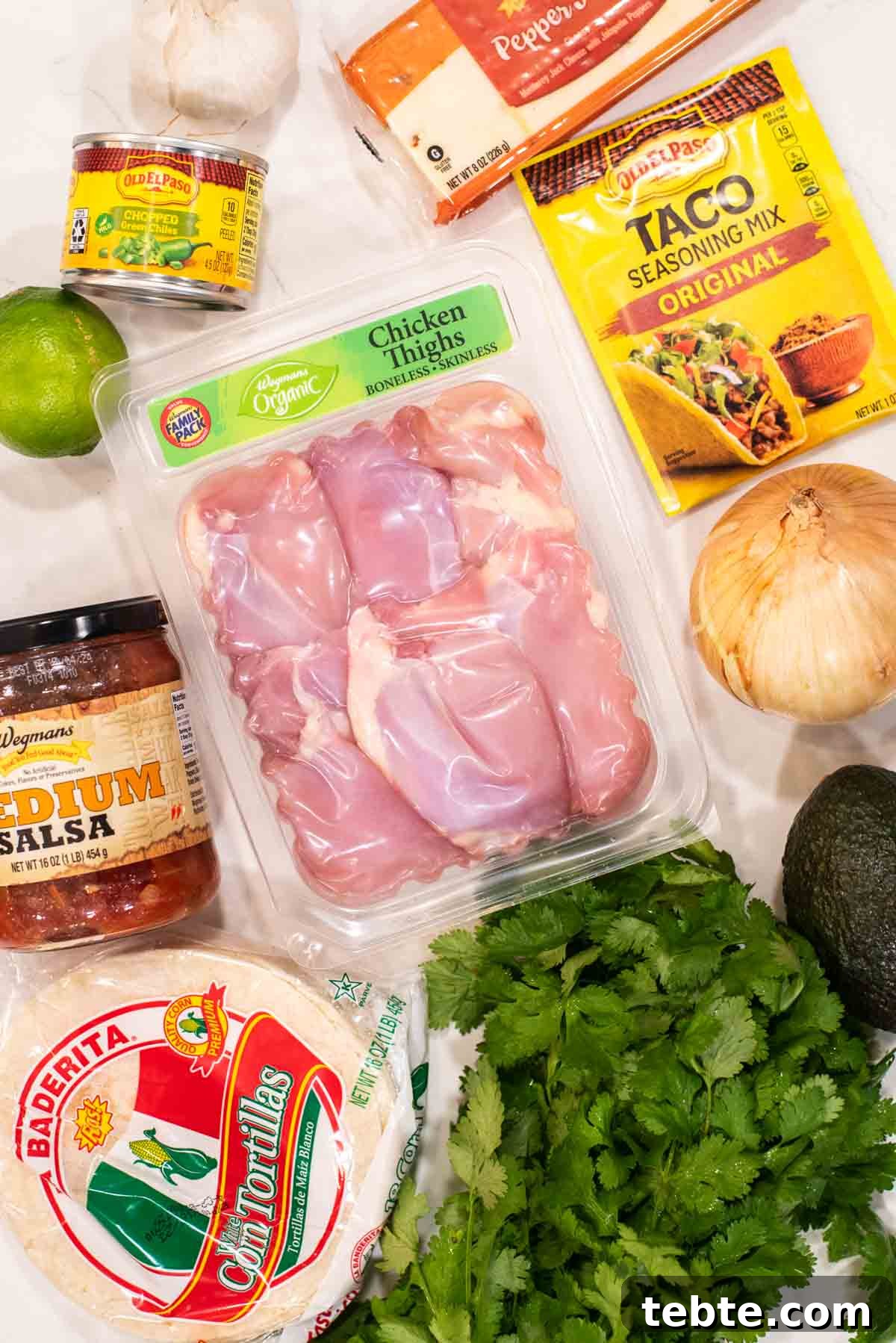 overhead shot of ingredients for Instant Pot chicken tacos