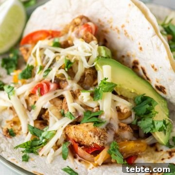 close-up of chicken fajita on plate made with Instant Pot