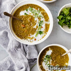 Slow Cooker Curried Lentil Soup - an EASY flavorful lentil soup flavored with turmeric, ginger, cardamom, cloves, cinnamon, and coconut milk.