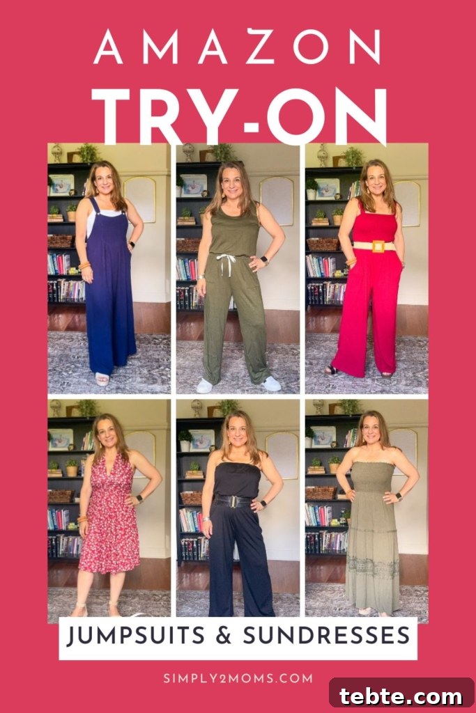 8 Adorable Amazon Jumpsuits and Sundresses You’ll Love 32 Collage of jumpsuits and sundresses to pin.