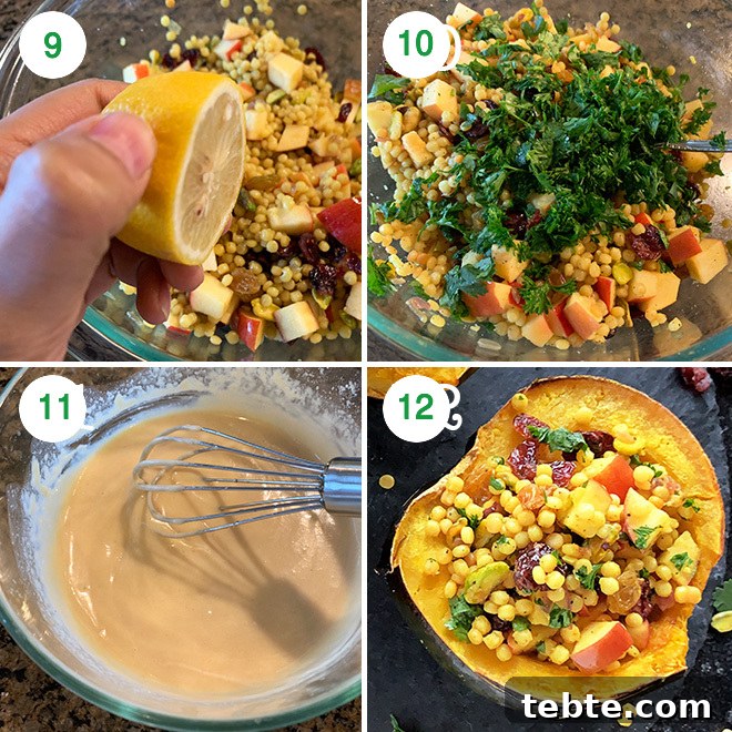 Israeli Couscous-Stuffed Acorn Squash with Herbs and Feta 6 vegan stuffed acorn squash with israeli couscous recipe step by step pictures
