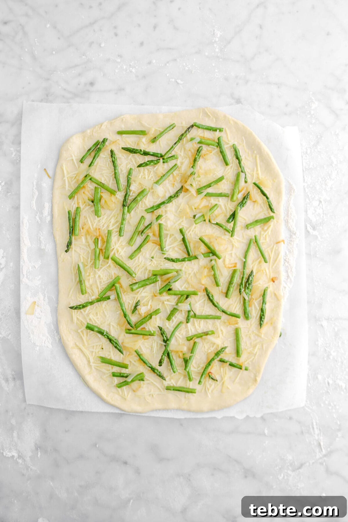 Asparagus, Caramelized Onion & Prosciutto Flatbread with Goat Cheese 15 Sautéed asparagus and onion added on top of parmesan cheese.