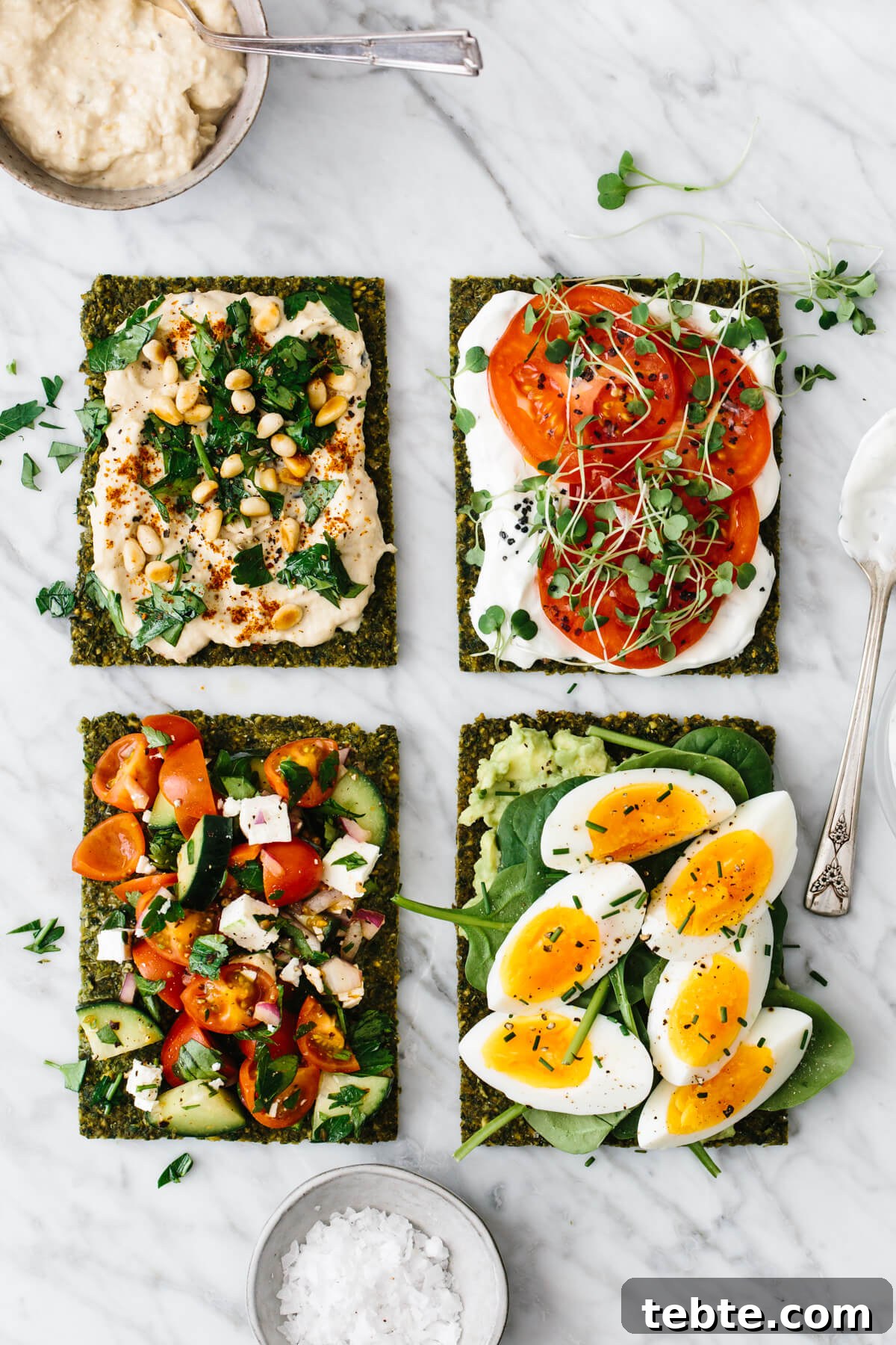 Falafel flatbread with different toppings.