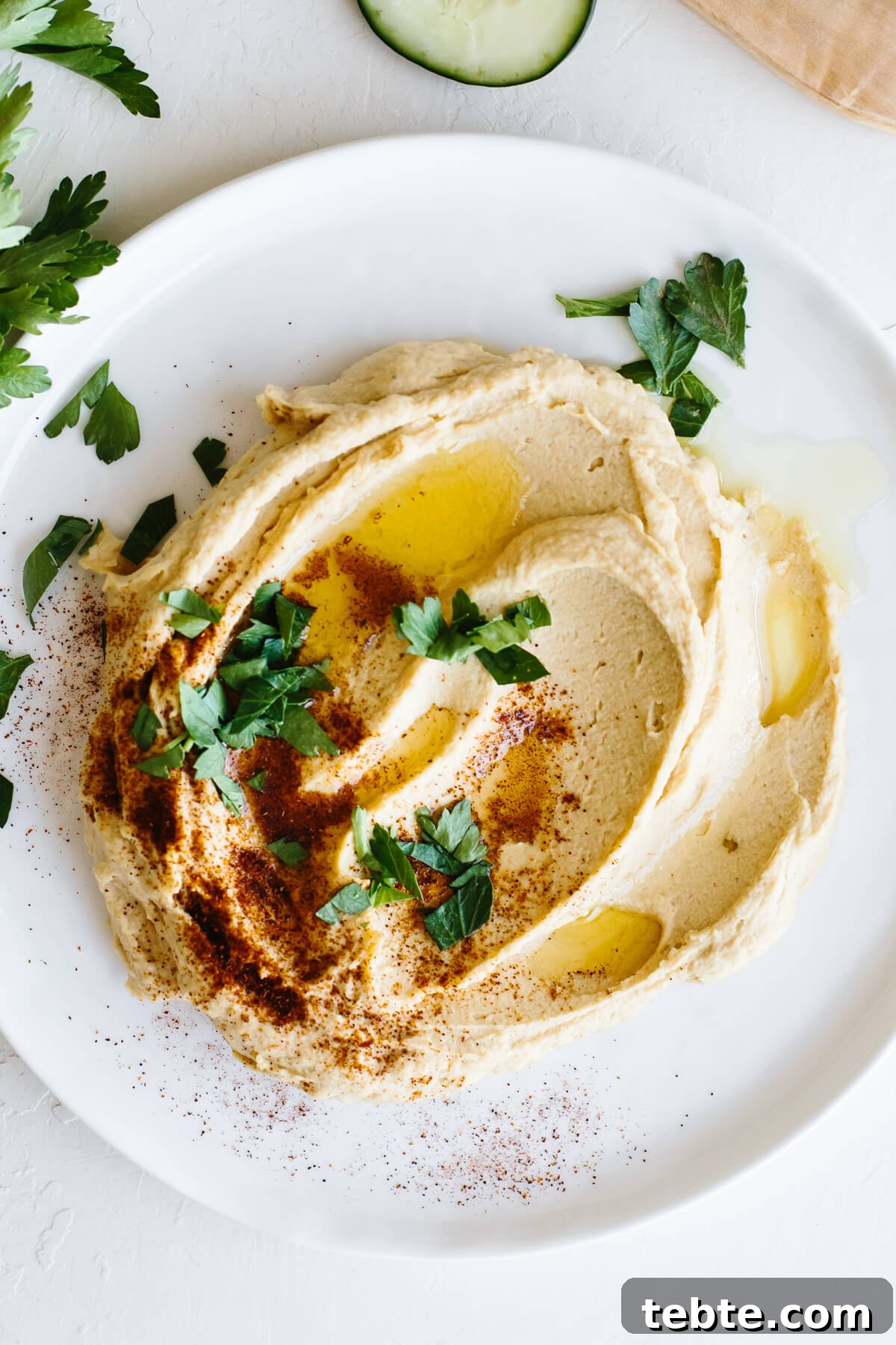 Hummus recipe on a plate.