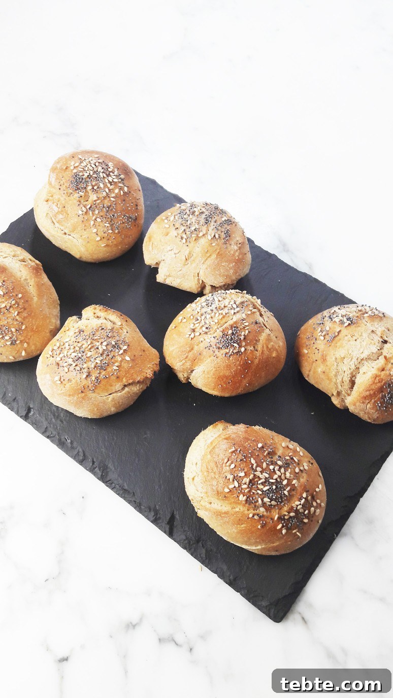 Whole Grain Burger Buns: Soft, Nutritious Recipe for Homemade Bread 4 Two seed wholewheat buns. A Hedgehog in the Kitchen. www.ahedgehoginthekitchen.com.