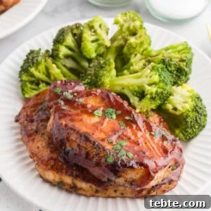 Hawaiian-Style Grilled Pork Chops with Pineapple Glaze 13 Pork Chops with bbq sauce and broccoli.