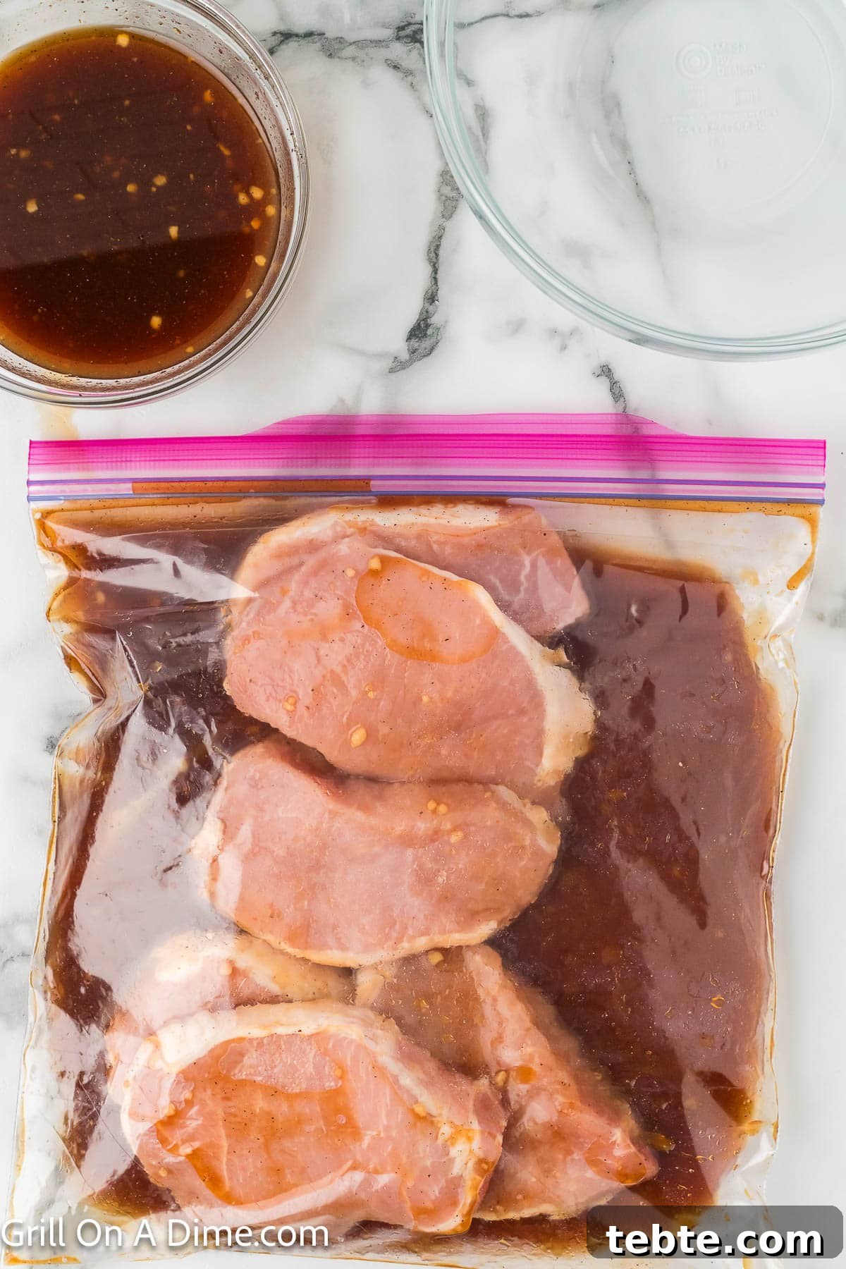 Hawaiian-Style Grilled Pork Chops with Pineapple Glaze 5 Placing marinade in a ziplock bag with the pork chops.