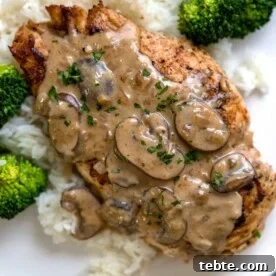 Creamy Chicken Madeira Recipe with Mushrooms and Wine Sauce 7 Creamy Chicken Madeira on white plate