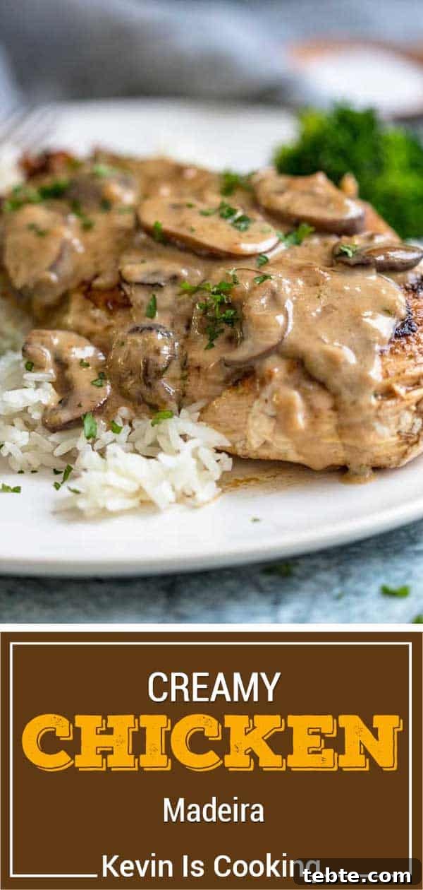 Creamy Chicken Madeira Recipe with Mushrooms and Wine Sauce 8 titled image (and shown): creamy chicken madeira