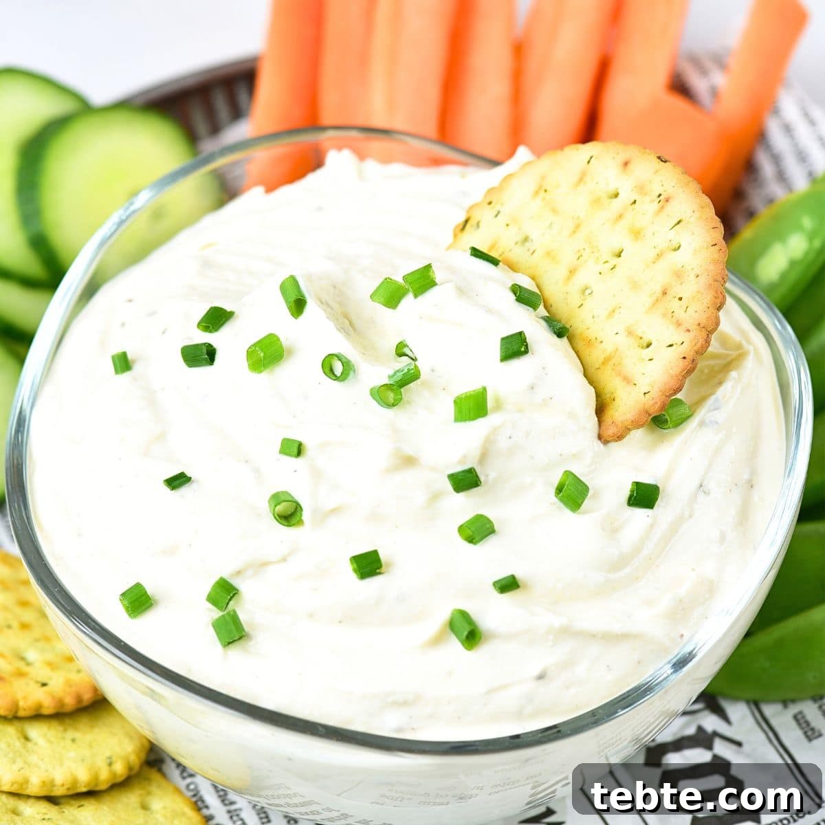 76 Gluten-Free Game Day Snacks to Share with Friends 15 A cracker in a bowl of cottage cheese ranch dip