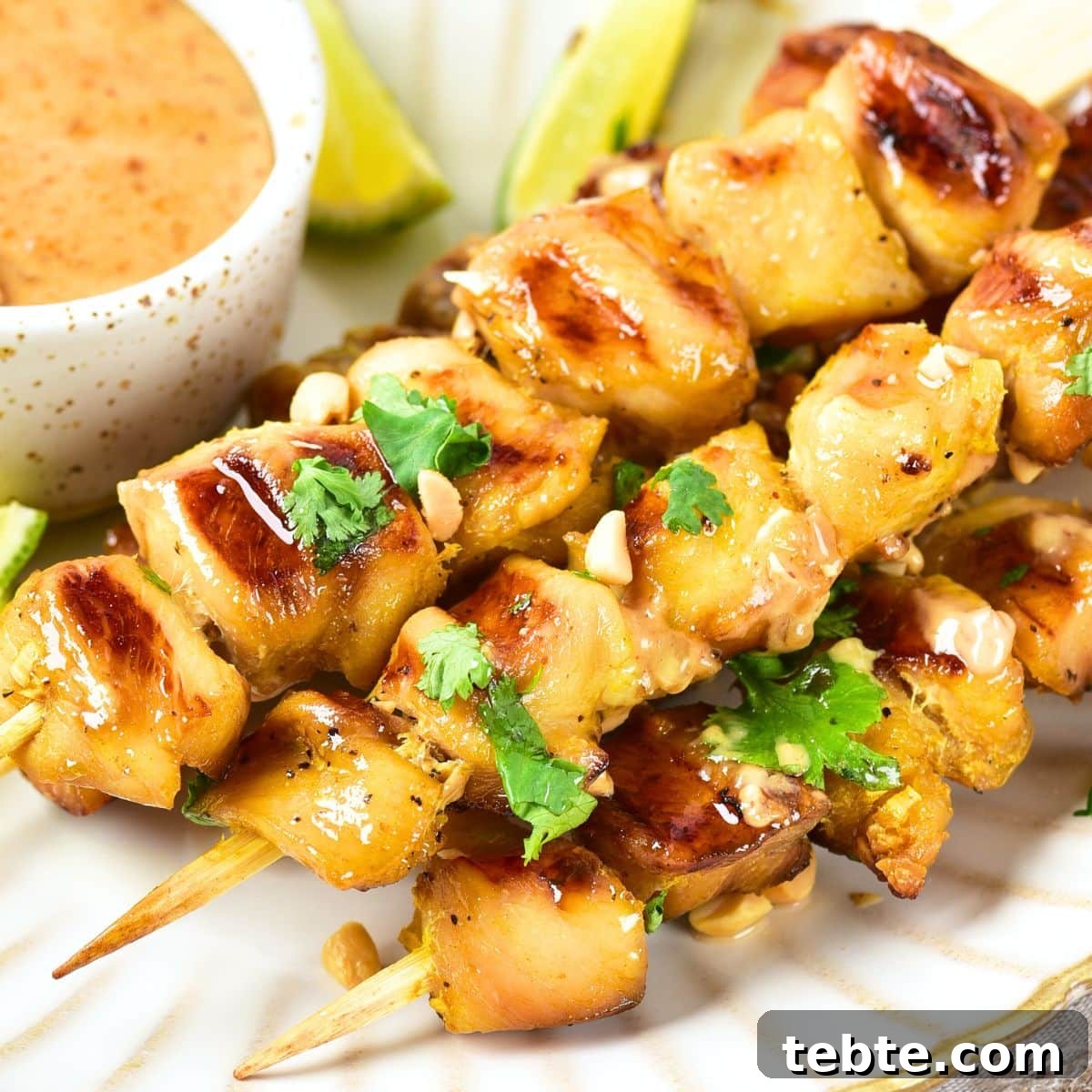 76 Gluten-Free Game Day Snacks to Share with Friends 7 Chicken satay and peanut sauce on plate.