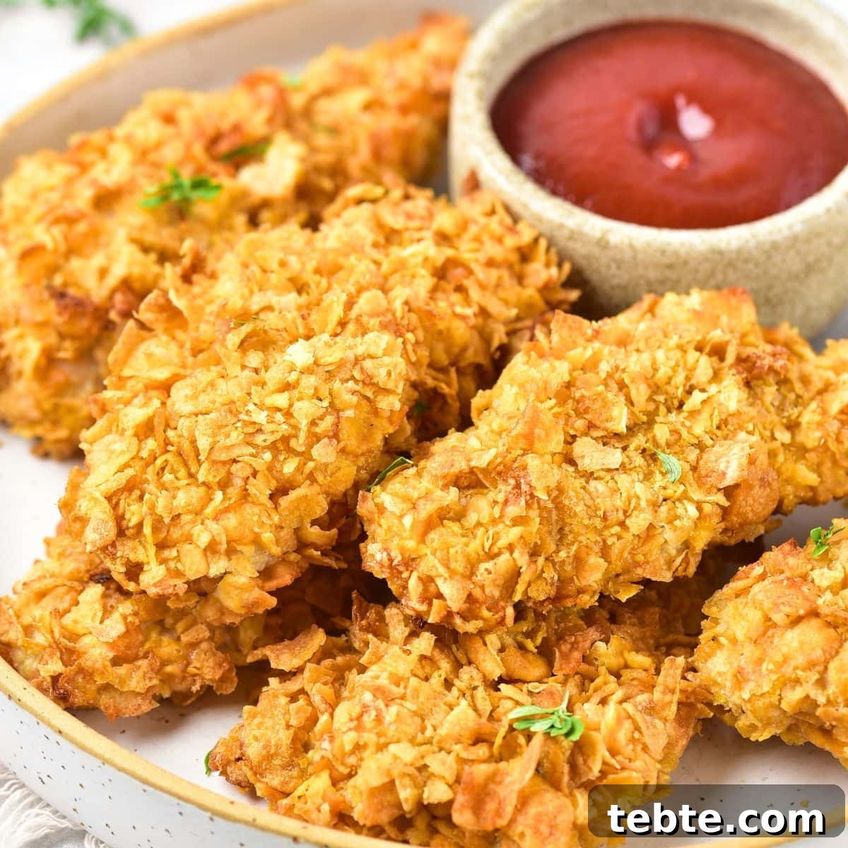 76 Gluten-Free Game Day Snacks to Share with Friends 8 A plate of cornflake chicken strips.