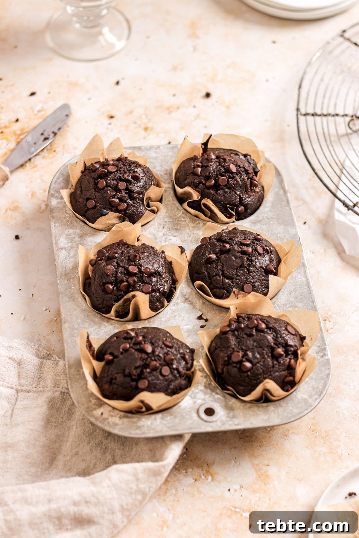Double Chocolate Espresso Banana Muffins Recipe 3 double chocolate banana muffins with chocolate chips