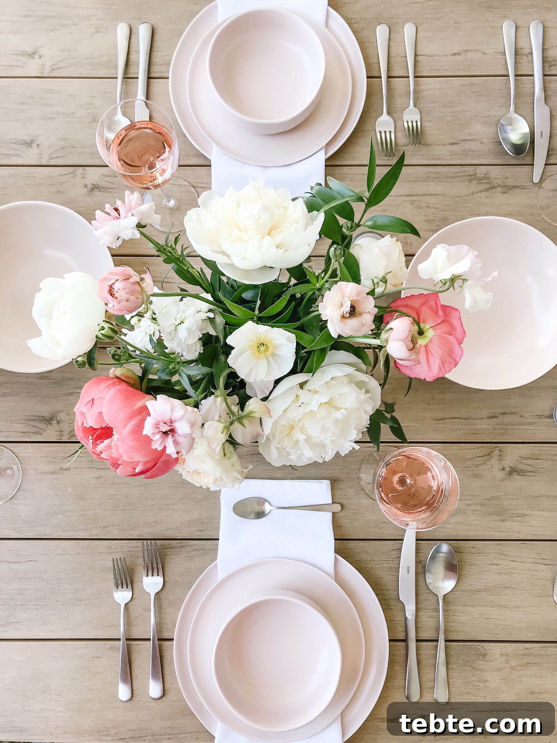 Blush pink dinnerware with beautiful romantic flowers
