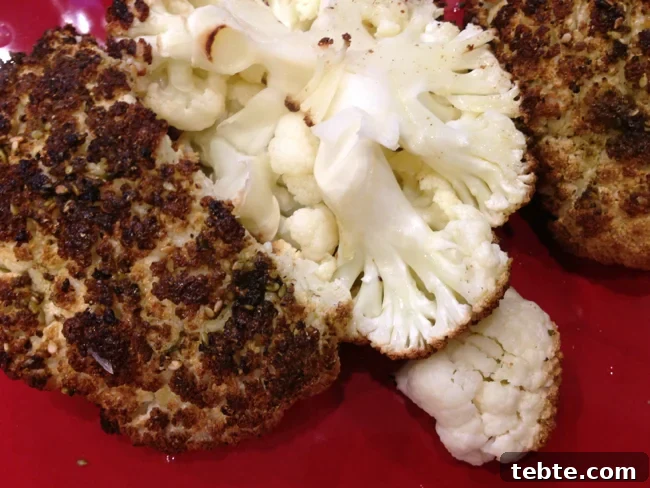 roasted cauliflower cut open