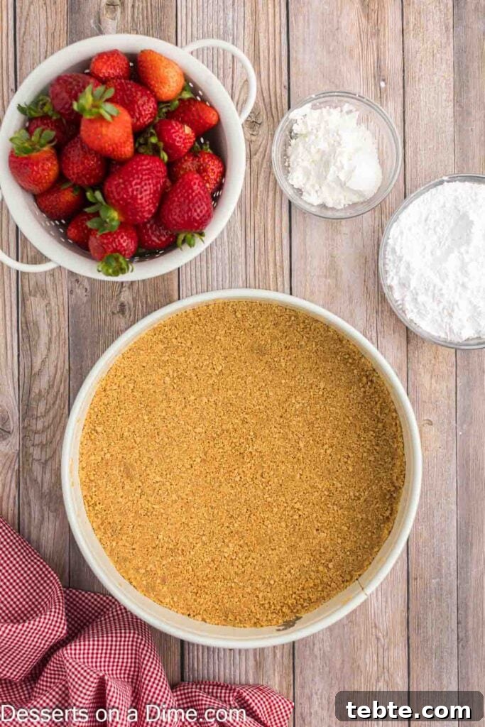 Creamy No-Bake Strawberry Cheesecake Recipe 4 Graham Cracker Crumbs in a springform pan
