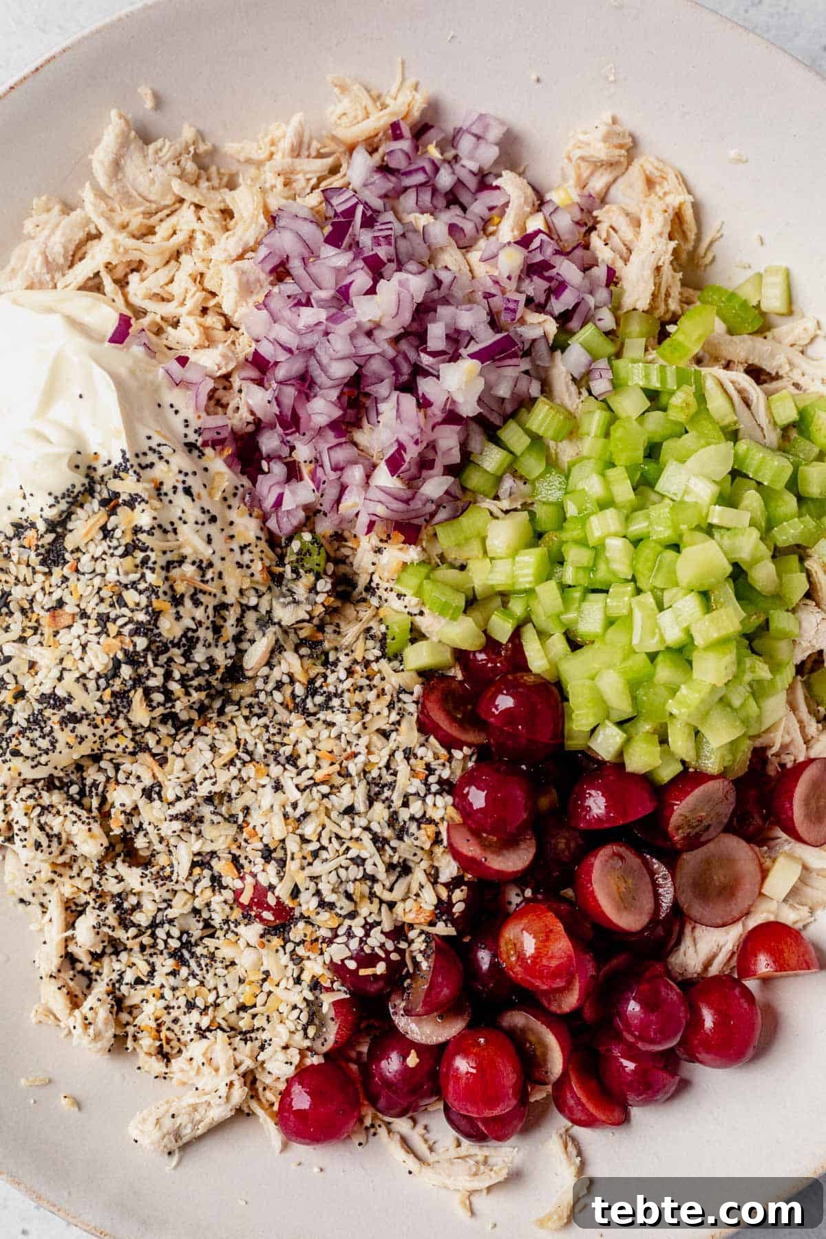chicken salad ingredients in a bowl