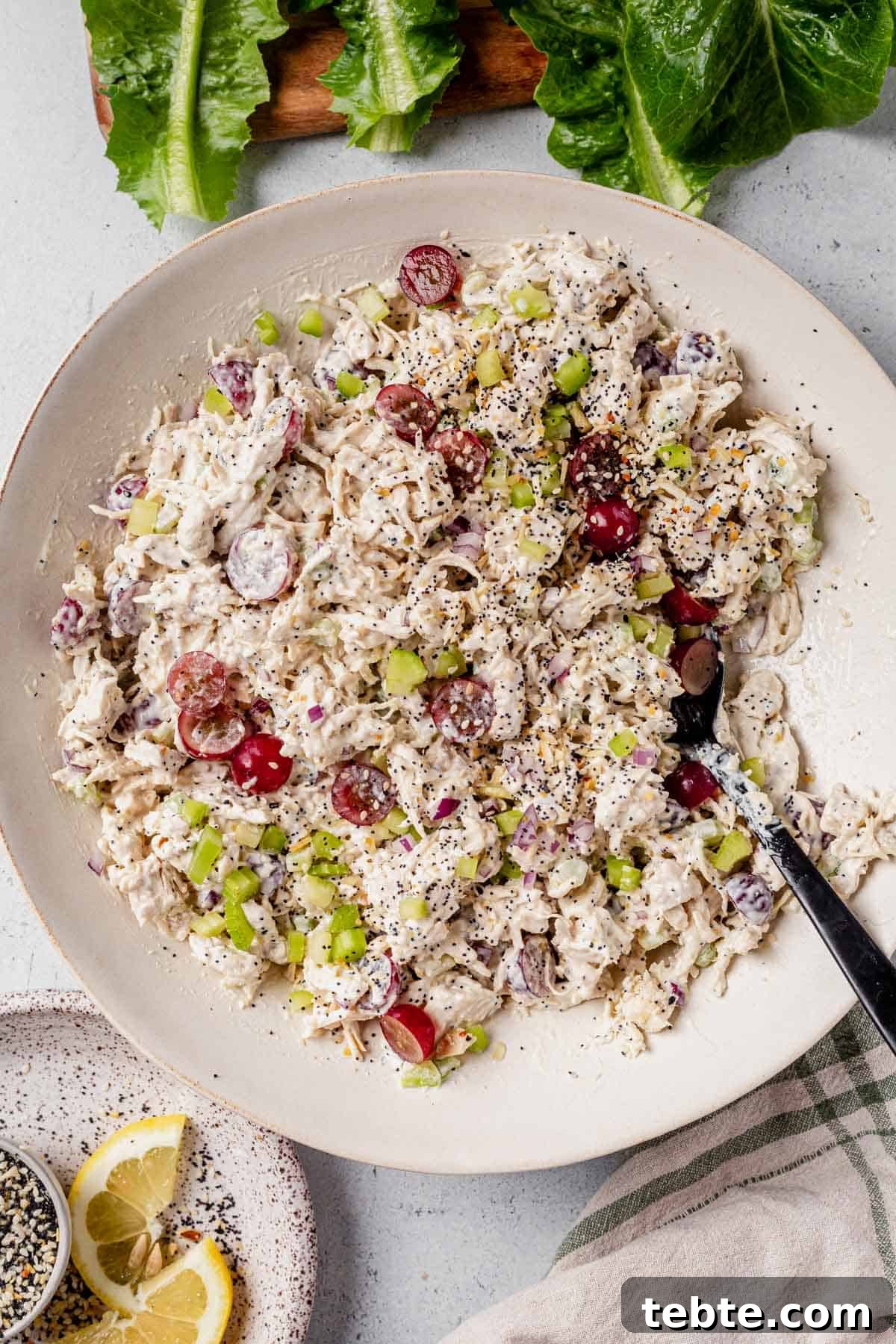 everything bagel chicken salad in a serving bowl