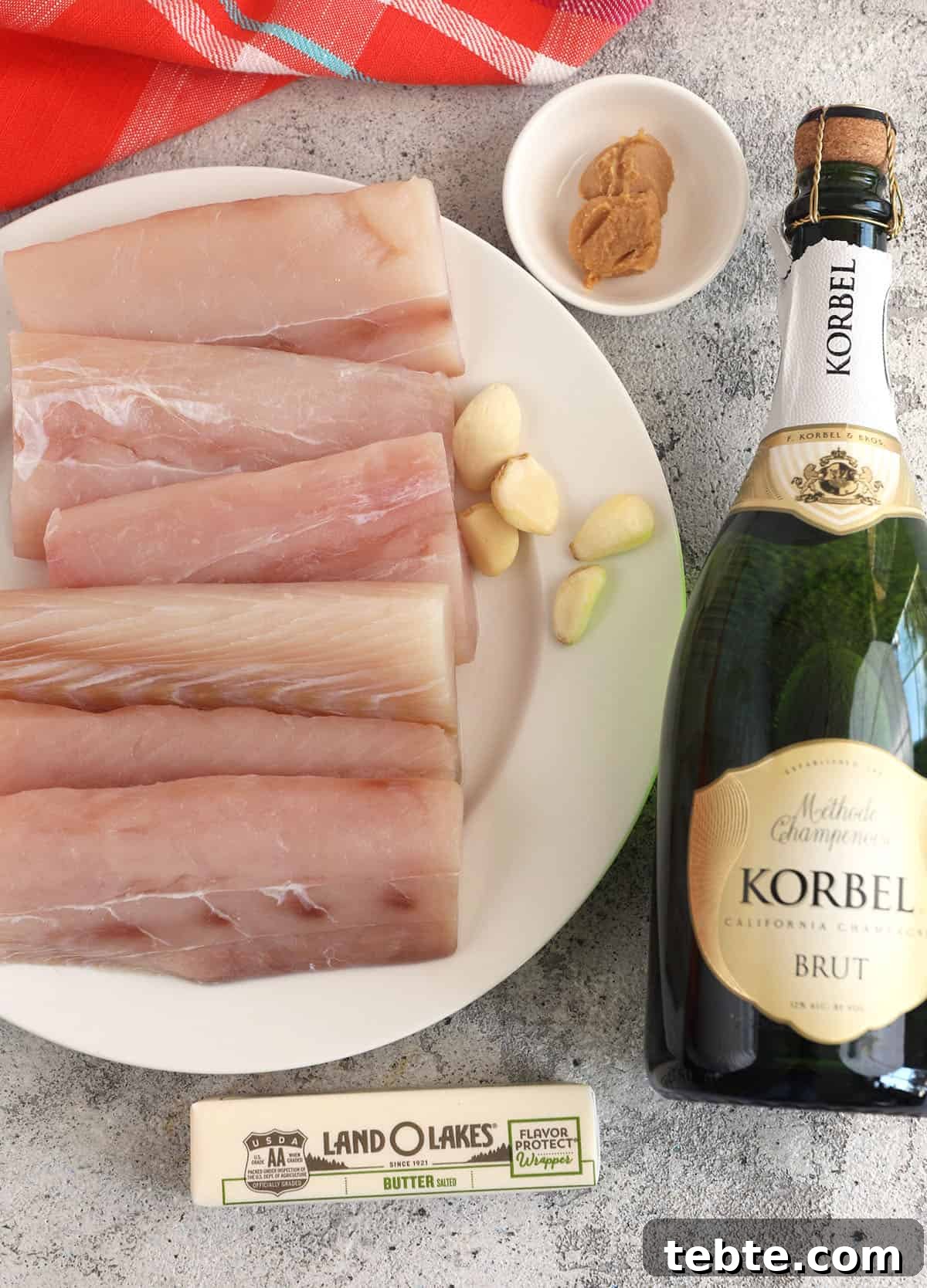 Miso Garlic Butter Mahi Mahi Recipe with Lemon and Herbs 3 Overhead view of ingredients for mahi mahi with miso garlic butter sauce