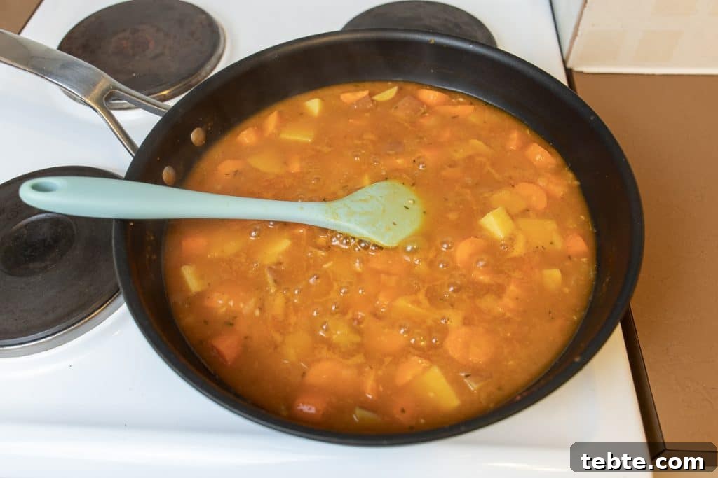 Leftover Roast Lamb Stew Recipe for Tender, Flavorful Meals 7 add stock to stew