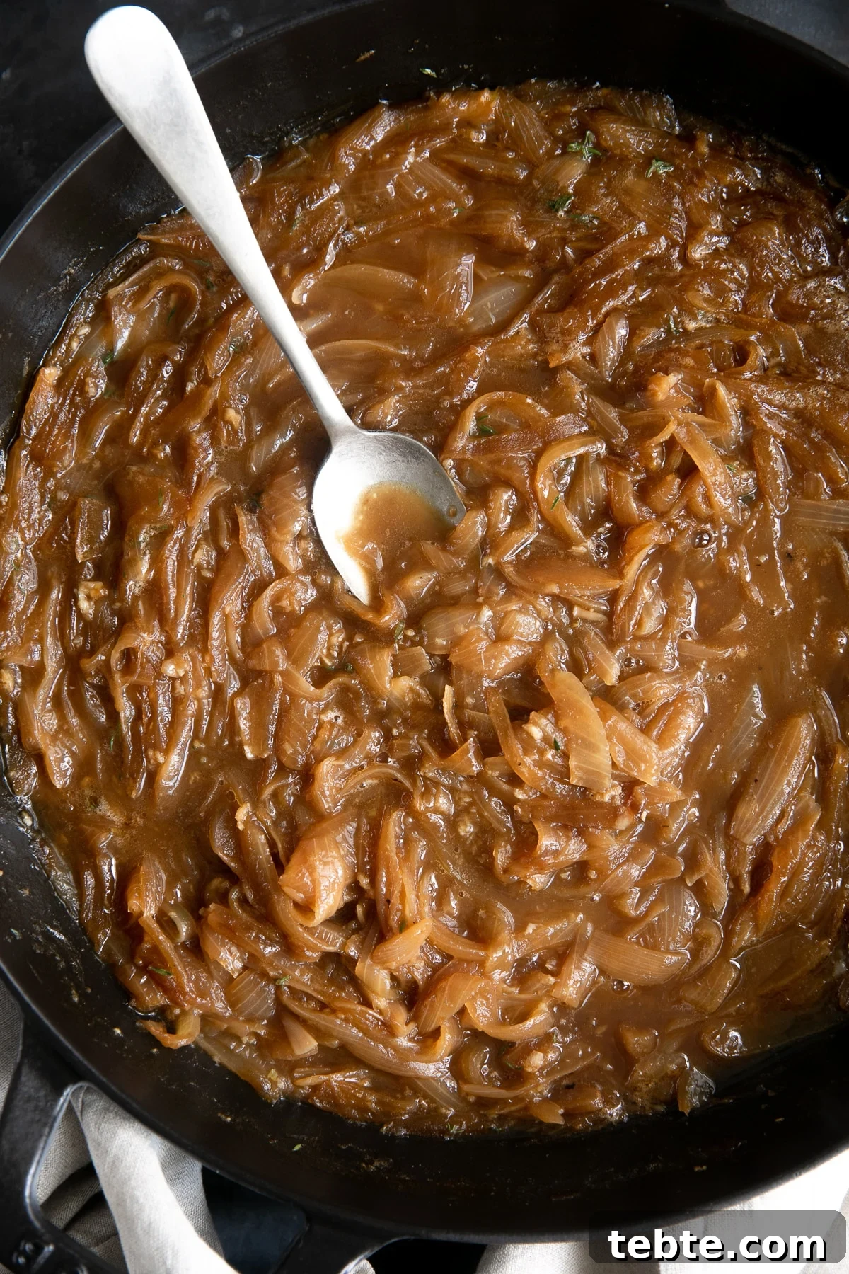French Onion Meatball Skillet Recipe: Savory One-Pan Dinner 6 Caramelized onions and broth in a large skillet.